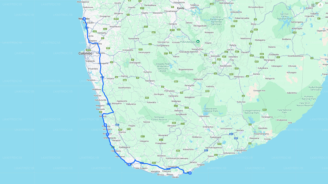 දර්ශන නැරඹීමේ නැවතුම් සහිතව මීගමුවේ සිට හිරිකැටිය දක්වා පුද්ගලික මාරුව