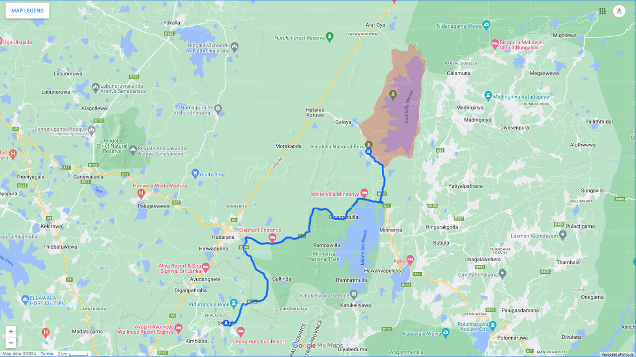 සීගිරියේ සිට කවුඩුල්ල ජාතික වනෝද්යානය පුද්ගලික සෆාරි