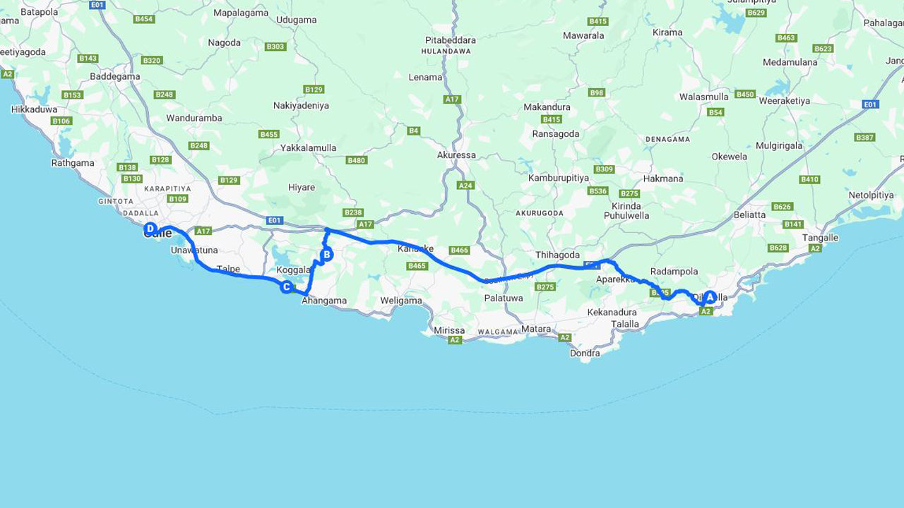 දික්වැල්ලෙන් දකුණු වෙරළ තීරයේ කැපී පෙනෙන අවස්ථා