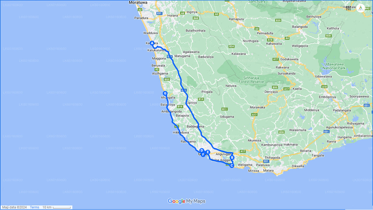 කළුතර සිට දකුණු වෙරළ තීරයේ කැපී පෙනෙන අවස්ථා