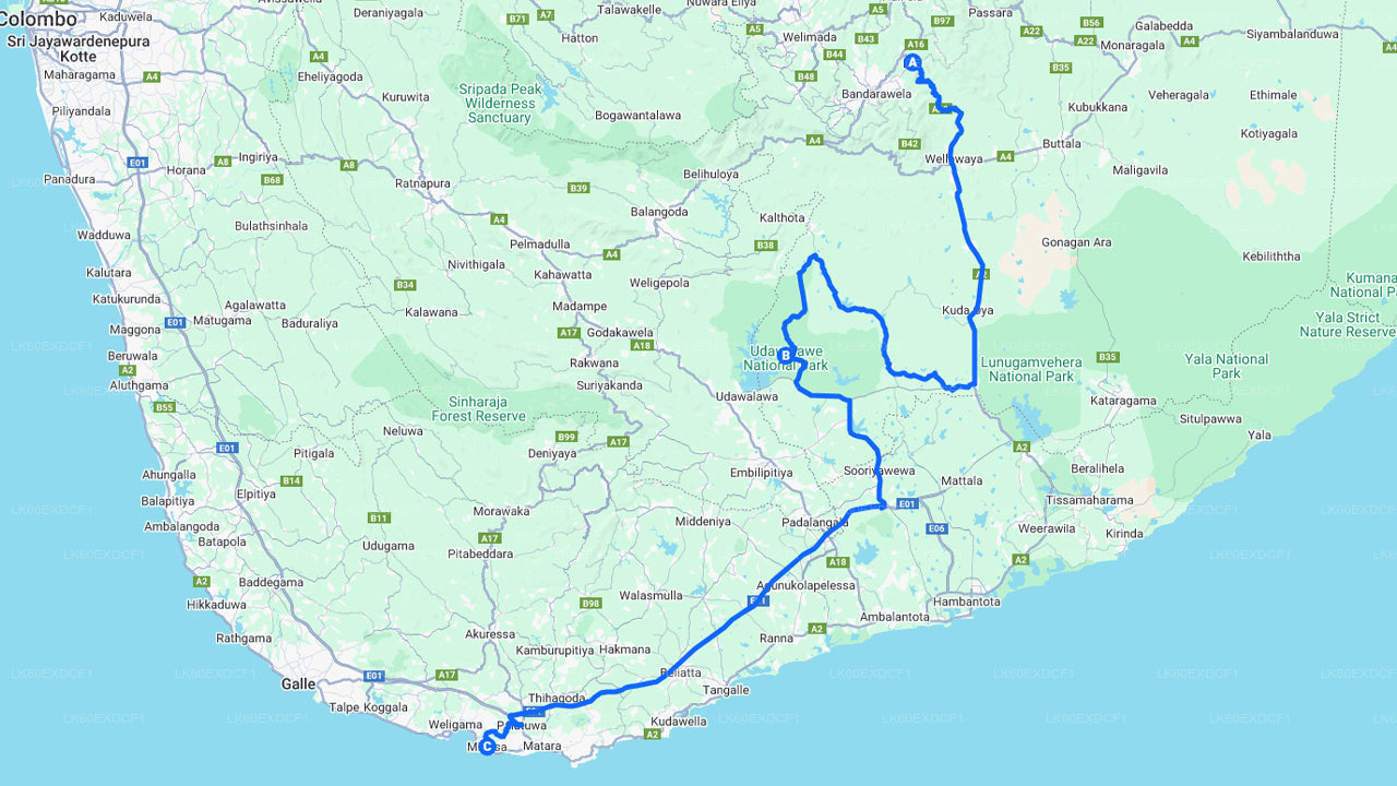 උඩවලව සෆාරි සමඟ ඇල්ල සිට මිරිස්ස දක්වා පුද්ගලික චාරිකාව