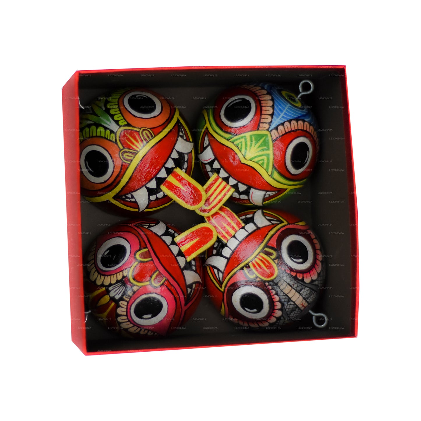 Sri Lankan Traditional Raksha Masks (Mayura, Maru, Agni, Naga) Painted Over Coconut Shells (Pack of 4)