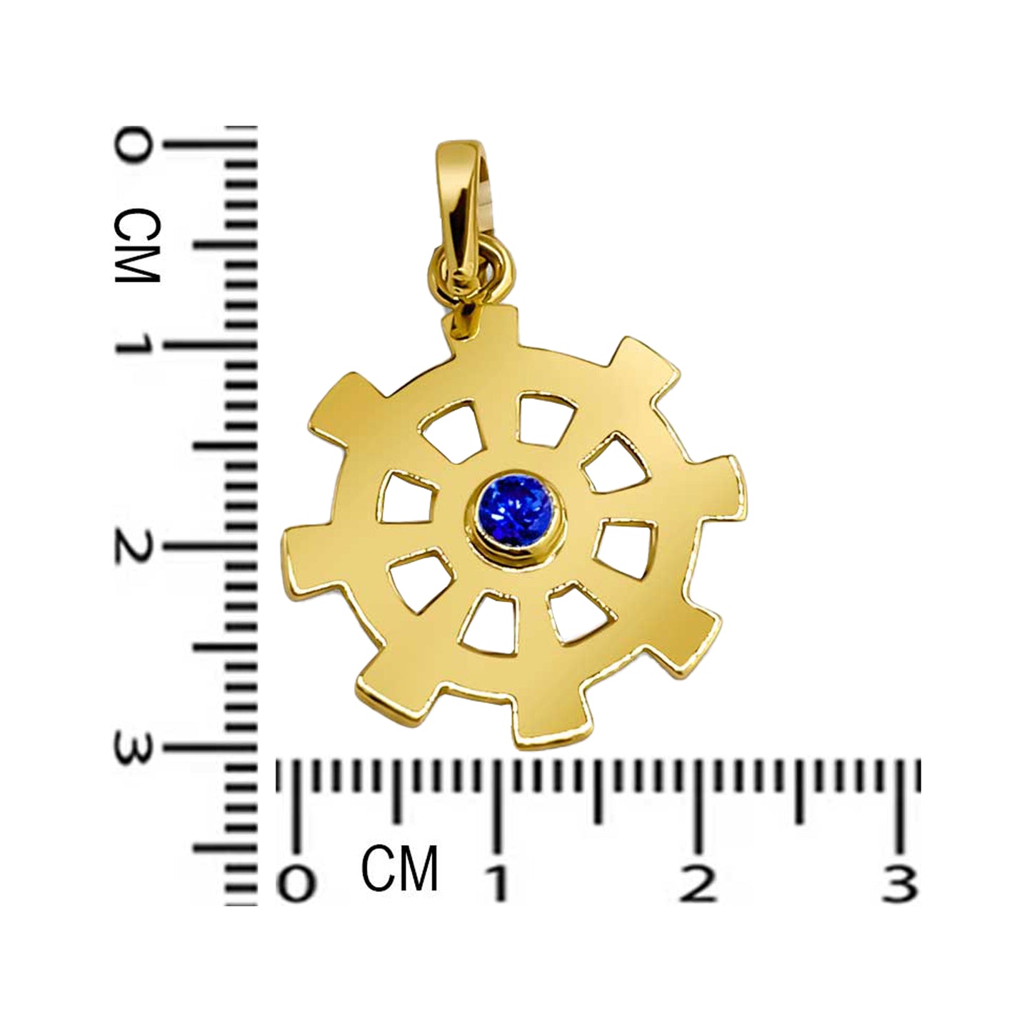 Lakpura® Gold Dharmachakra Pendant with Blue Sapphire Stone
