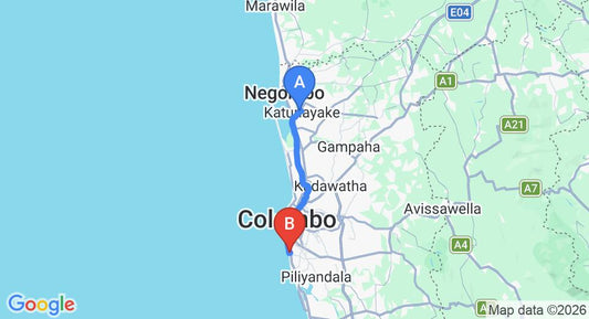 Driving route map: Colombo Airport (CMB) to Jansen Villa, Dehiwala (41 km, approx 1 h 1 min private transfer)