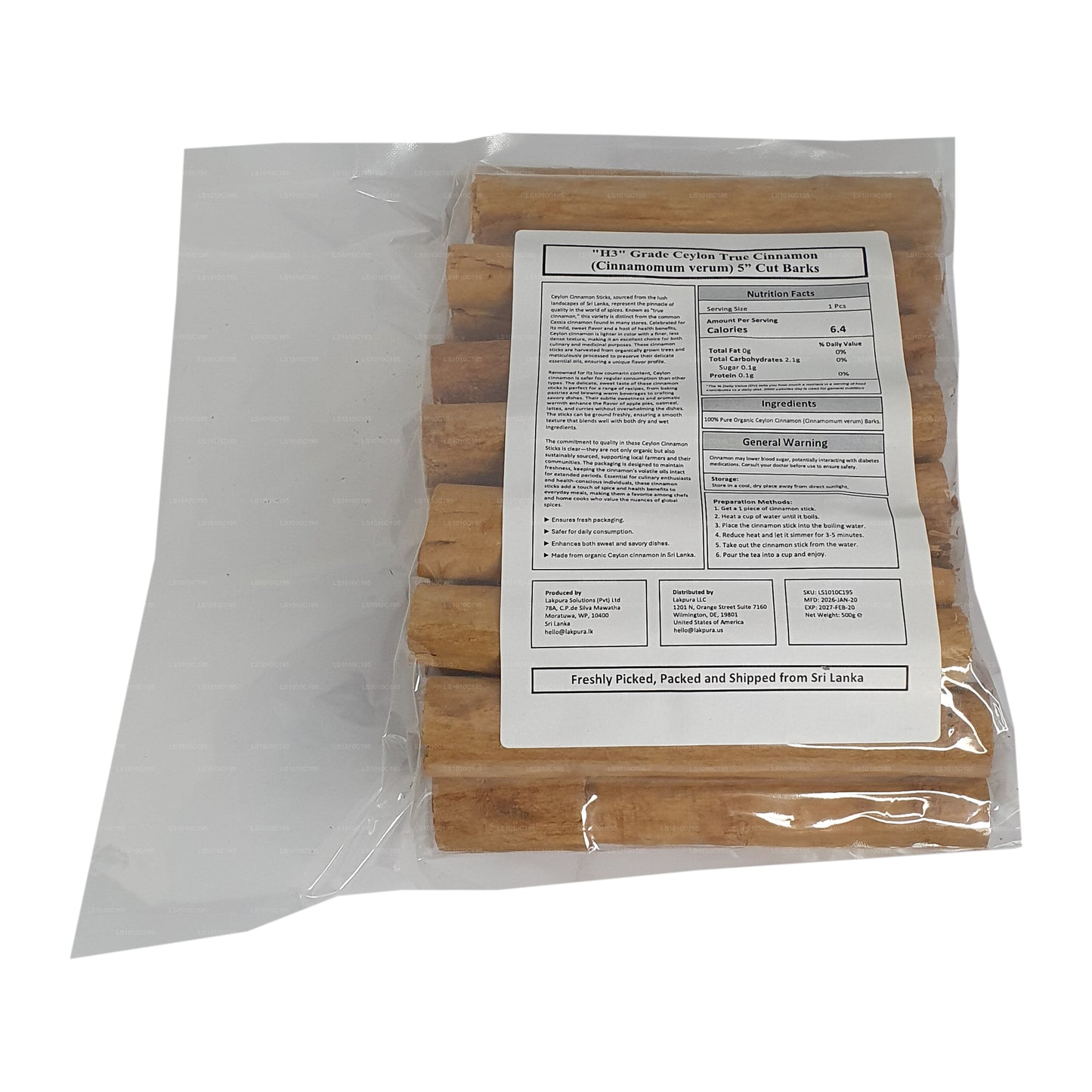 Lakpura® "H3" Grade Ceylon True Cinnamon Barks 5" Cut Pack