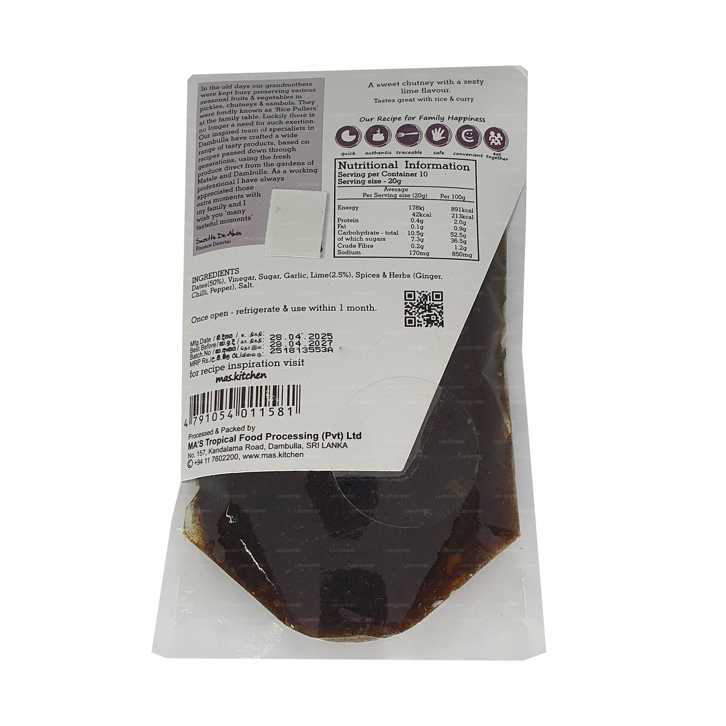 MA's Kitchen Date & Lime Chutney (200g)