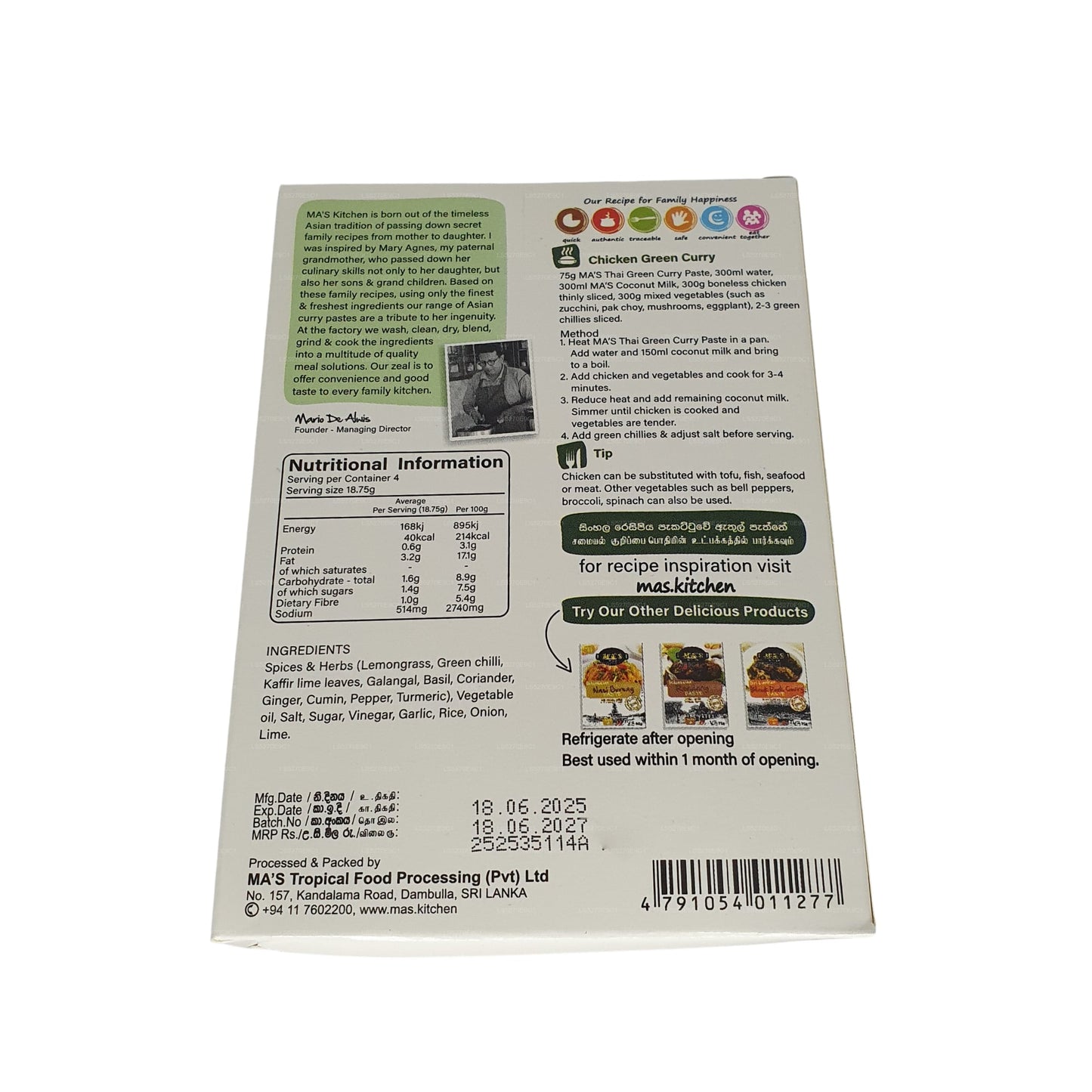 MA's Kitchen Thai Green Curry Paste (75g)