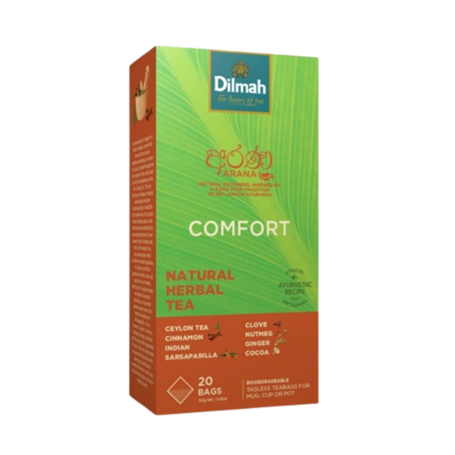 Dilmah Arana Comfort Natural Herbal Black Tea (20 Tagless Tea Bags)