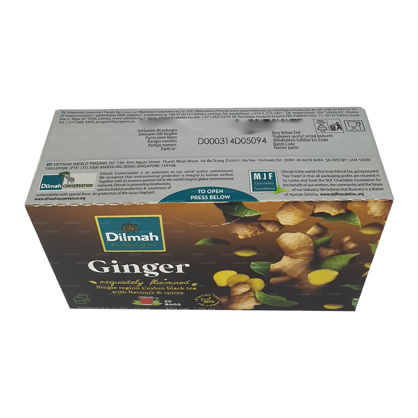 Dilmah Ginger Flavored Black Tea (30g) 20 Tea Bags
