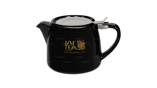 Jaf Tea High Gloss Black Stump Type Porcelain Tea Pot With Stainless Steel Infuser