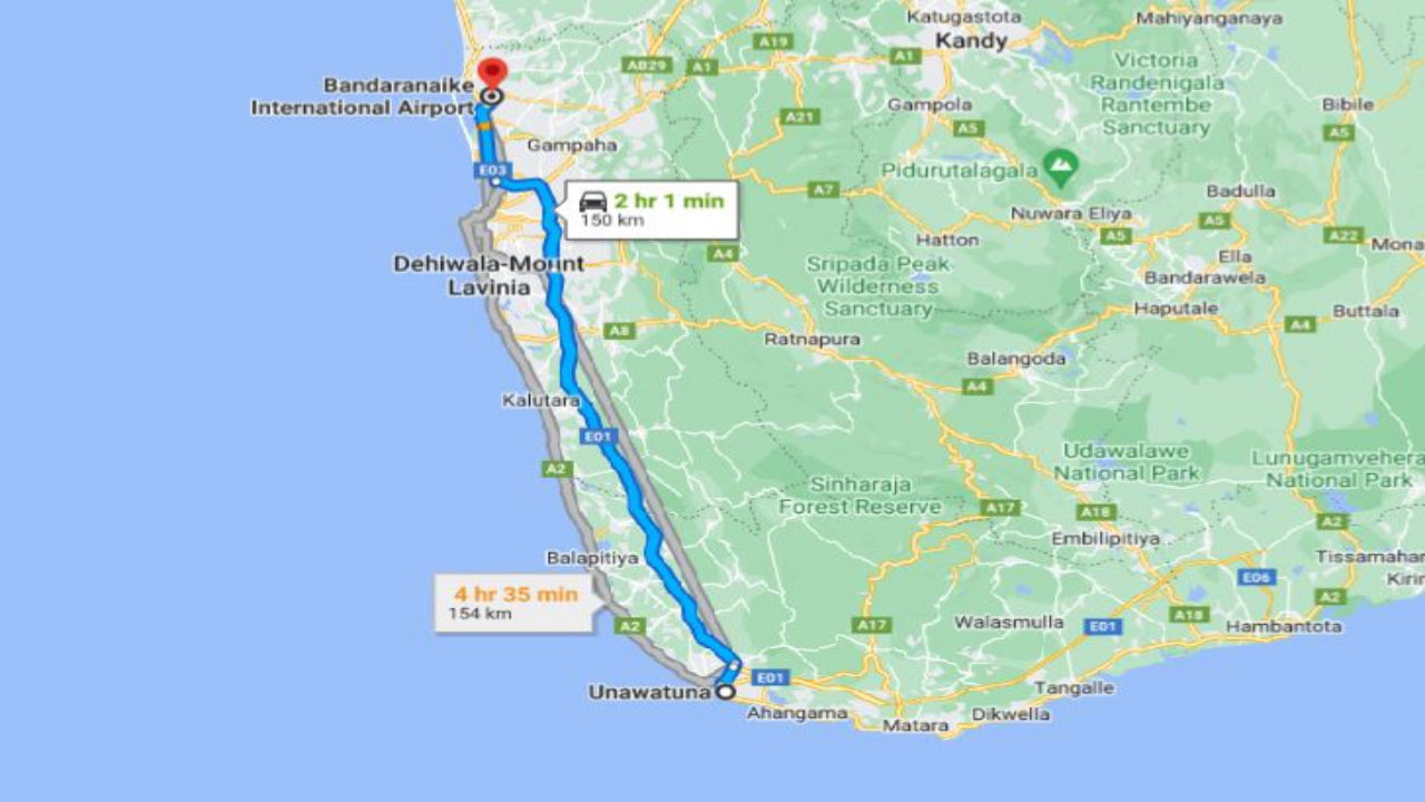 උණවටුන නගරයේ සිට කොළඹ ගුවන්තොටුපළ දක්වා (CMB) පුද්ගලික මාරුව