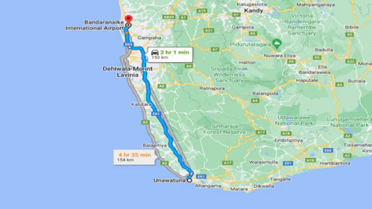 උණවටුන නගරයේ සිට කොළඹ ගුවන්තොටුපළ දක්වා (CMB) පුද්ගලික මාරුව