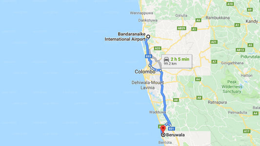 Transfer between Colombo Airport (CMB) and Cinnamon Bey, Beruwala